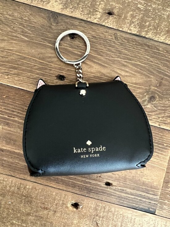 Kate Spade Coin Purse Key Charm Cat Black Leather - Picture 2 of 6